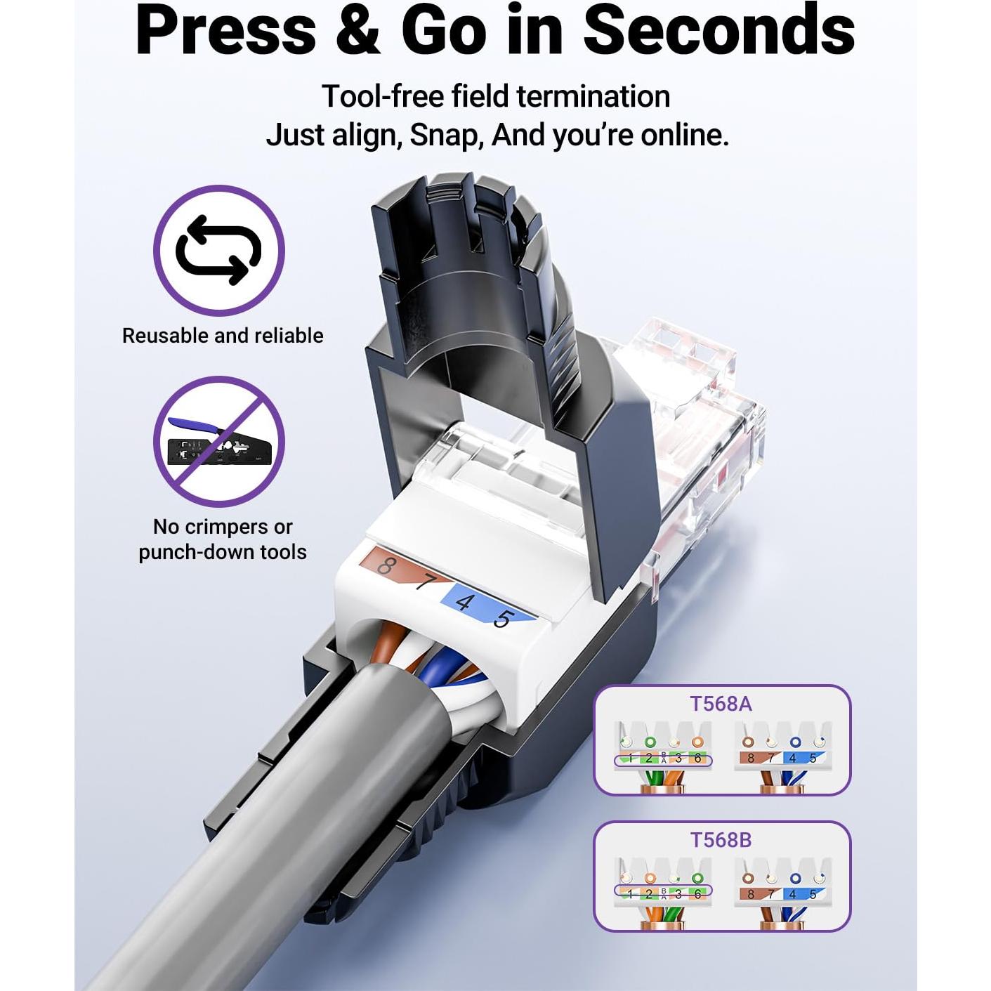 Conector RJ45 CAT6 VCELINK, 2 unidades, sin herramientas, 1000 Mbps