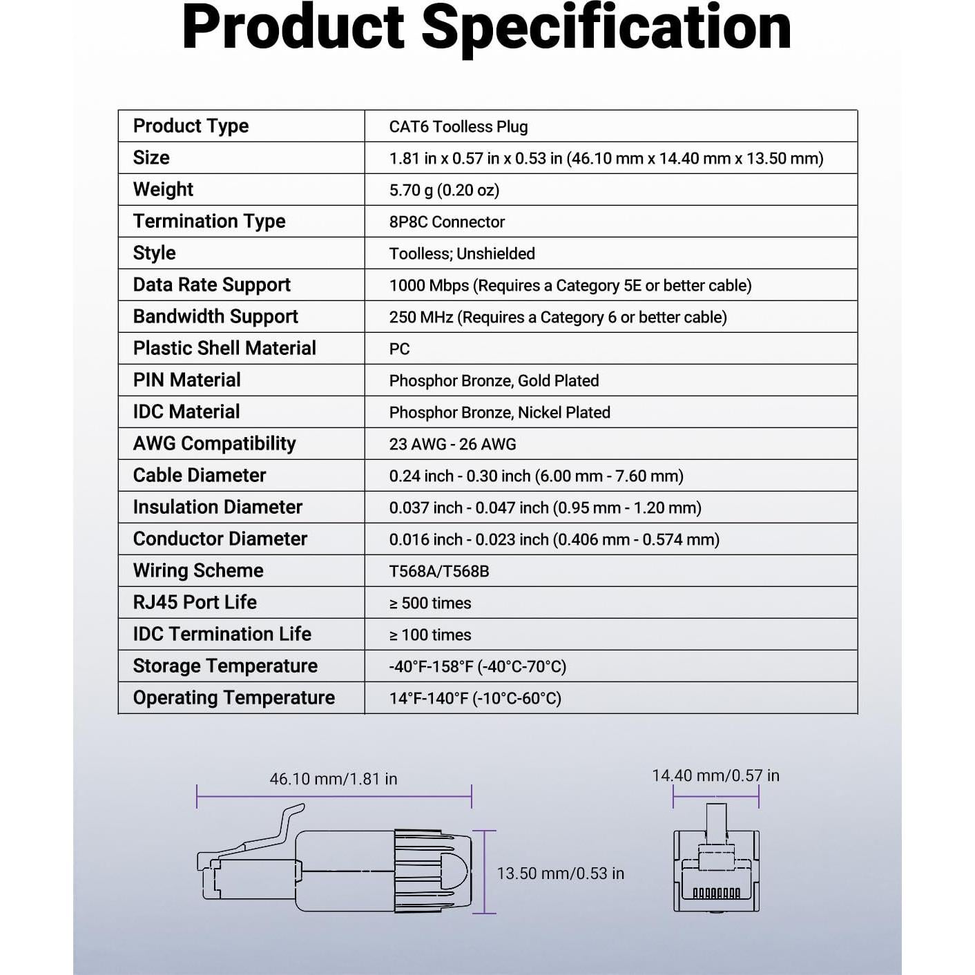 Conector RJ45 CAT6 VCELINK, 2 unidades, sin herramientas, 1000 Mbps
