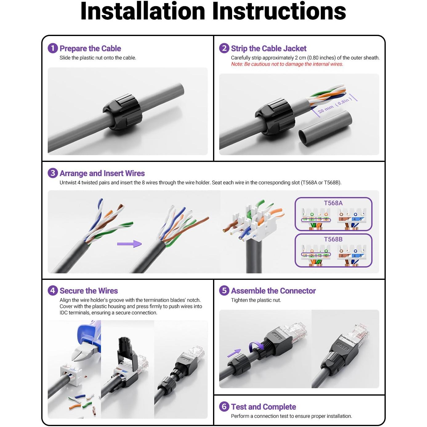 Conector RJ45 CAT6 VCELINK, 2 unidades, sin herramientas, 1000 Mbps