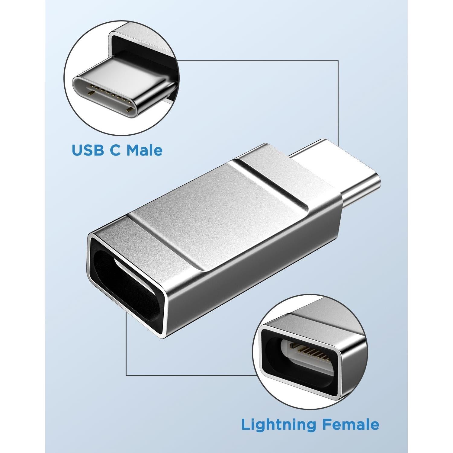 Adaptador Lightning a USB C Aioneus 2 Piezas Plata