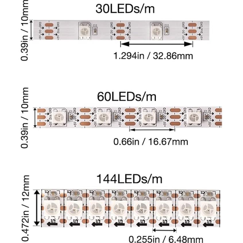 Tira LED RGB WS2812B 0.97m 144 LEDs SMD 5050 No Impermeable