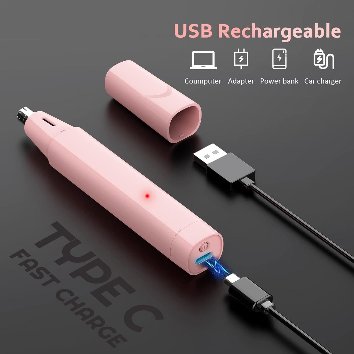 Recortador de Vello Nasal y Facial Dapsang Rosa Recargable