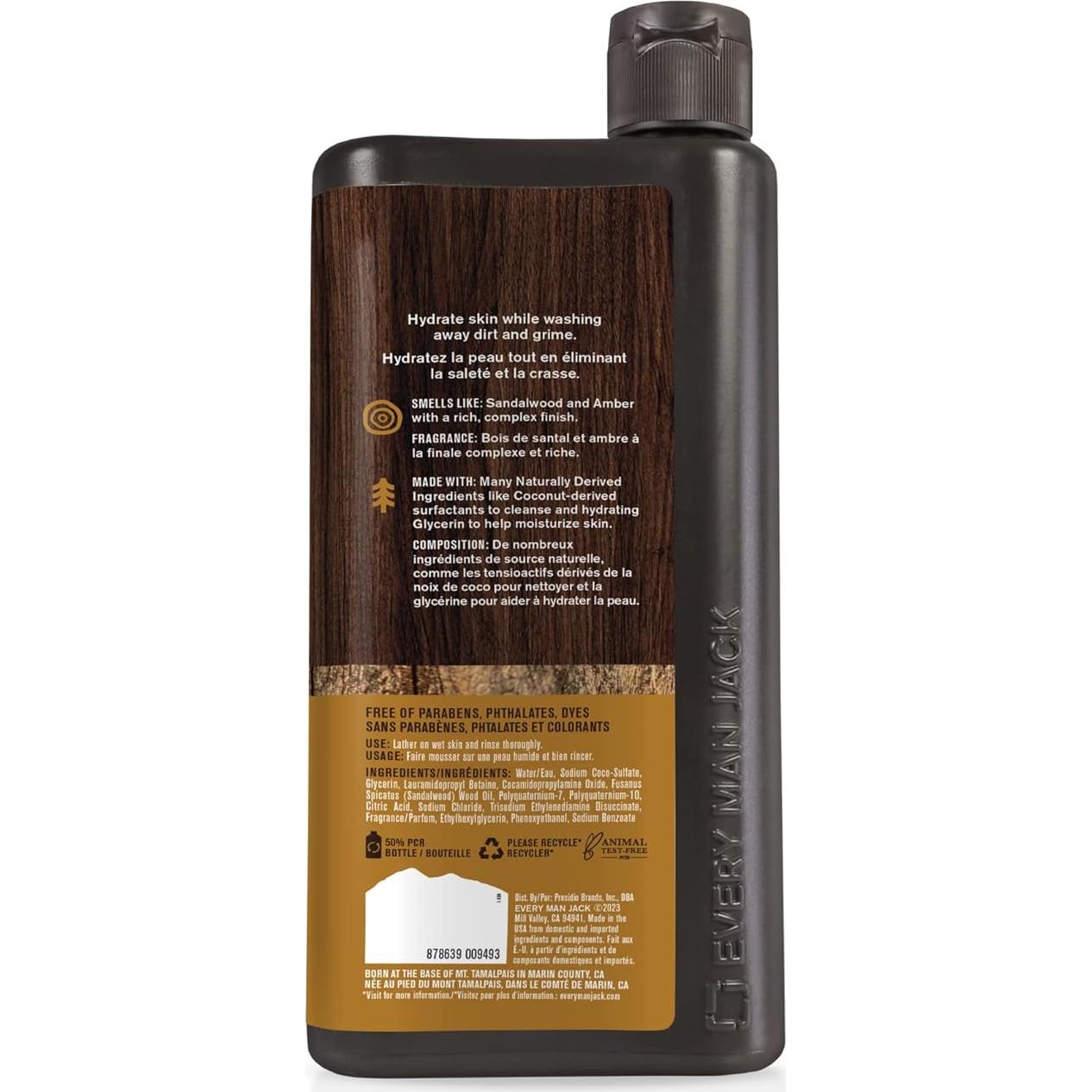 Gel de Ducha Hidratante Every Man Jack Ámbar + Sándalo 2x24oz