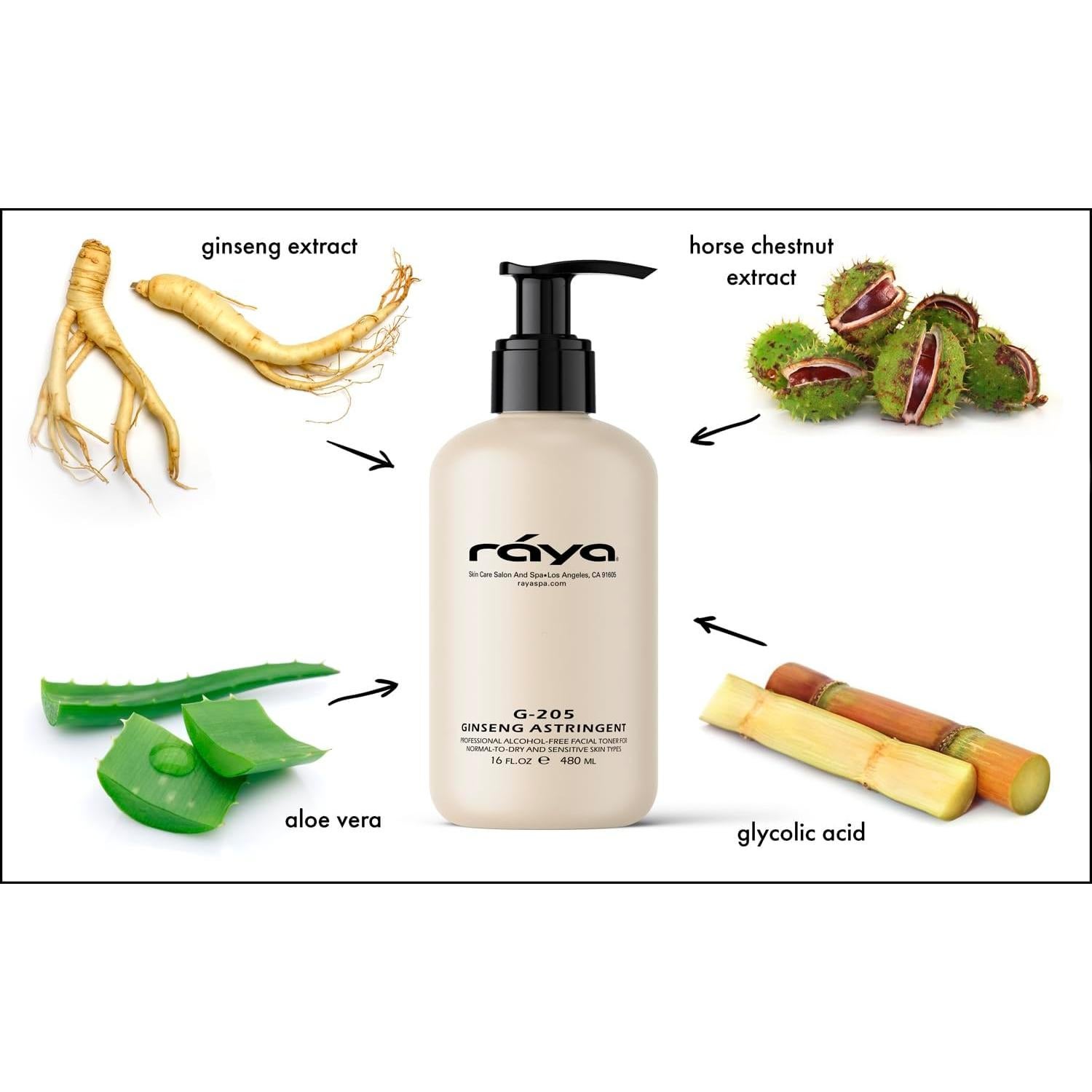 Tónico Facial Astringente RAYA Ginseng 473 ml - Ácido Glicólico