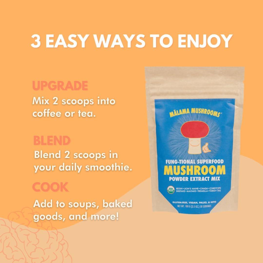 Polvo de 8 Hongos Superalimento Malama 108g - Orgánico