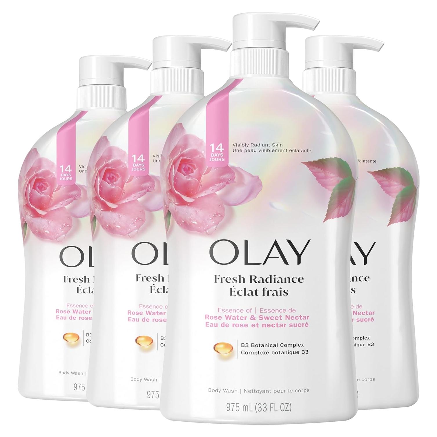 Gel de Ducha Olay 975 ml Paquete de 4 Agua de Rosa y Néctar