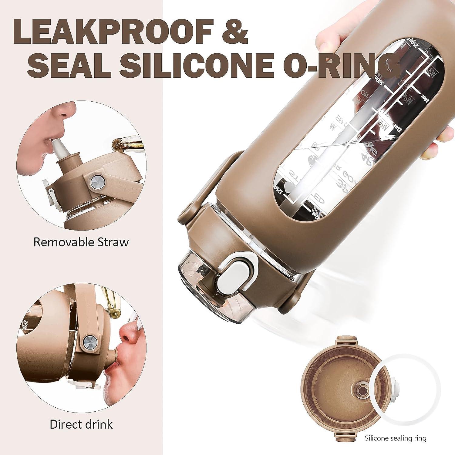 Botella de Agua de Vidrio Kytffu 1.24L con Popote y Manga