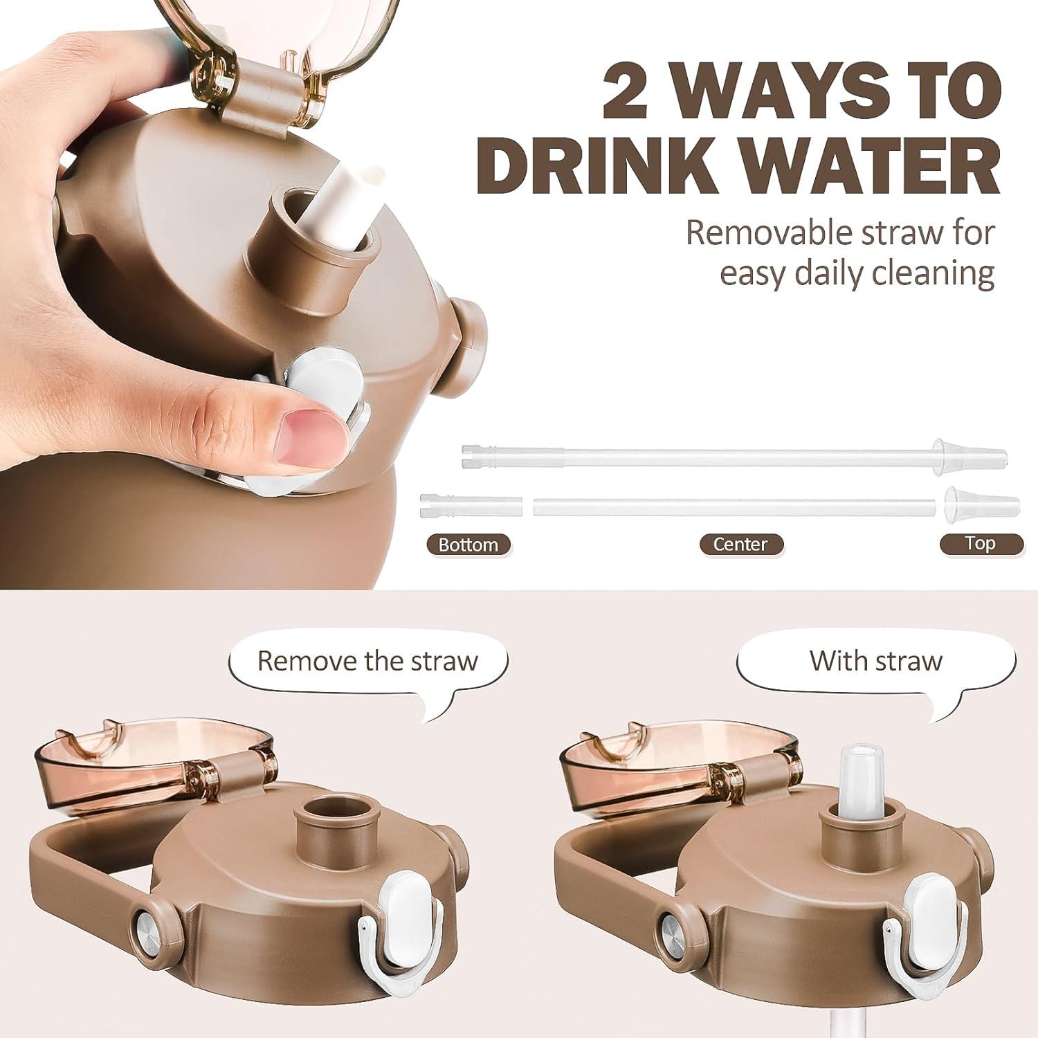 Botella de Agua de Vidrio Kytffu 1.24L con Popote y Manga