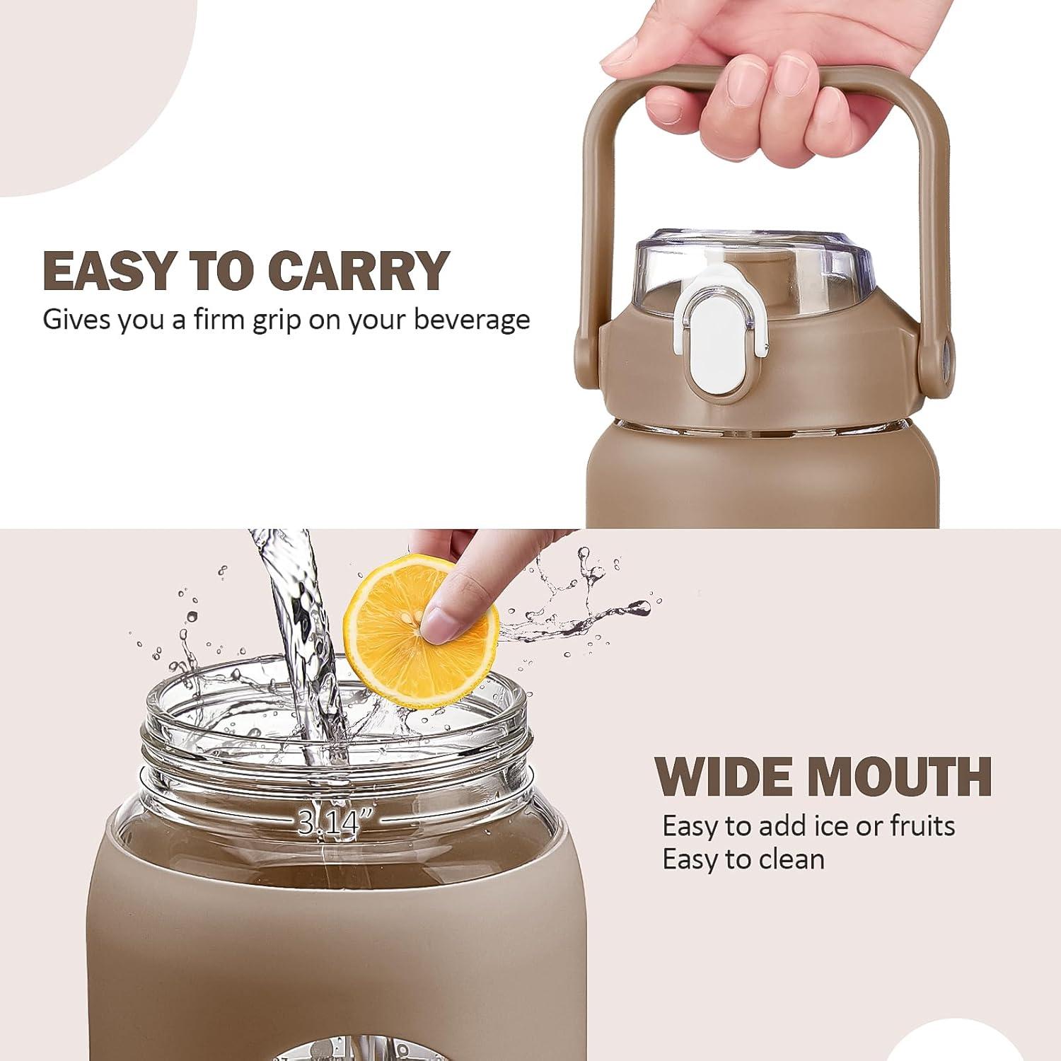 Botella de Agua de Vidrio Kytffu 1.24L con Popote y Manga