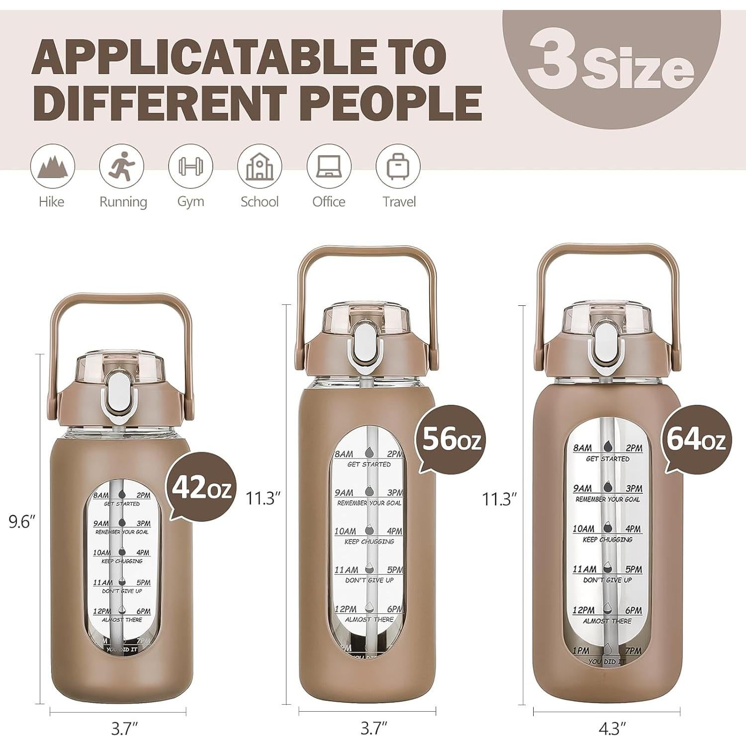 Botella de Agua de Vidrio Kytffu 1.24L con Popote y Manga