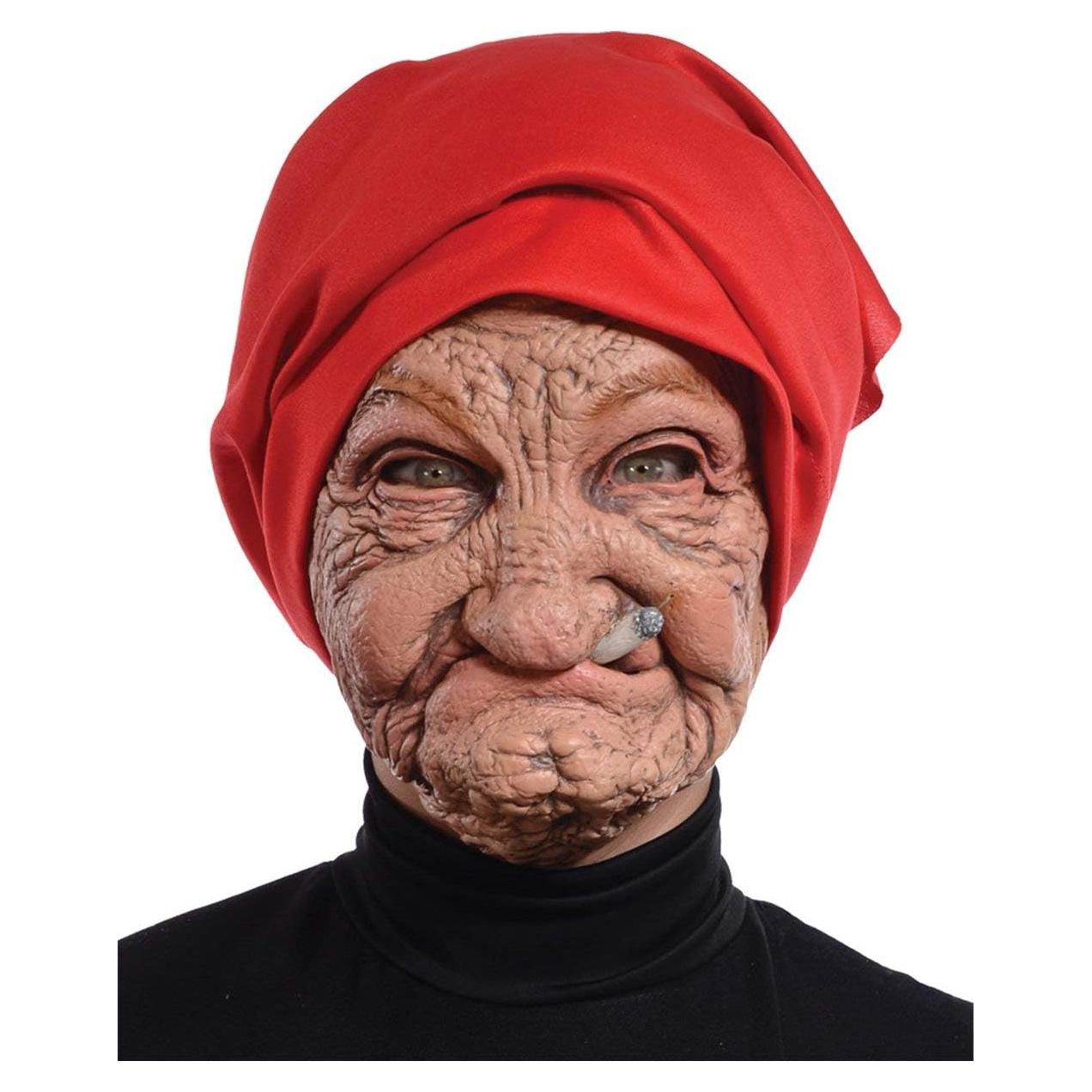 Máscara de látex Vieja Nana con pañuelo para adultos