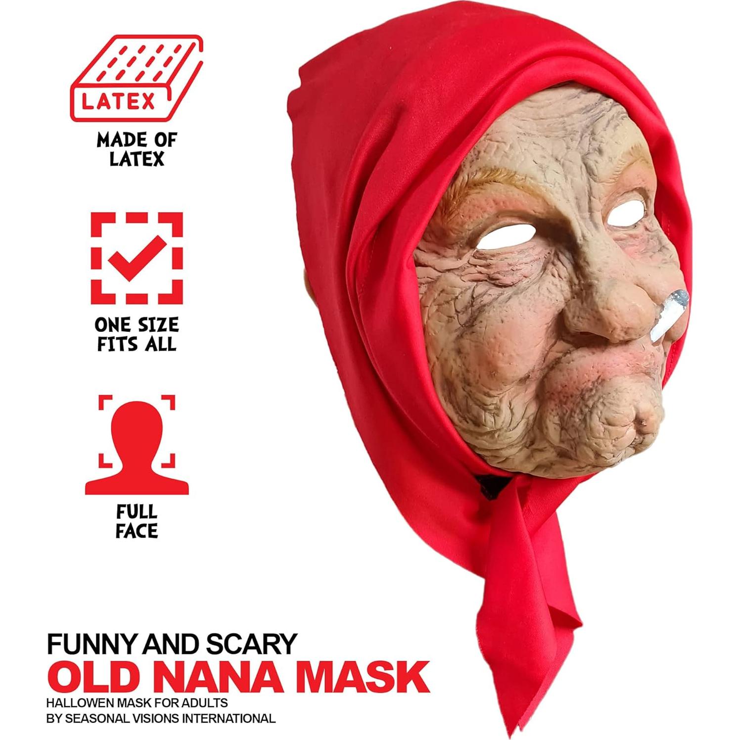 Máscara de látex Vieja Nana con pañuelo para adultos
