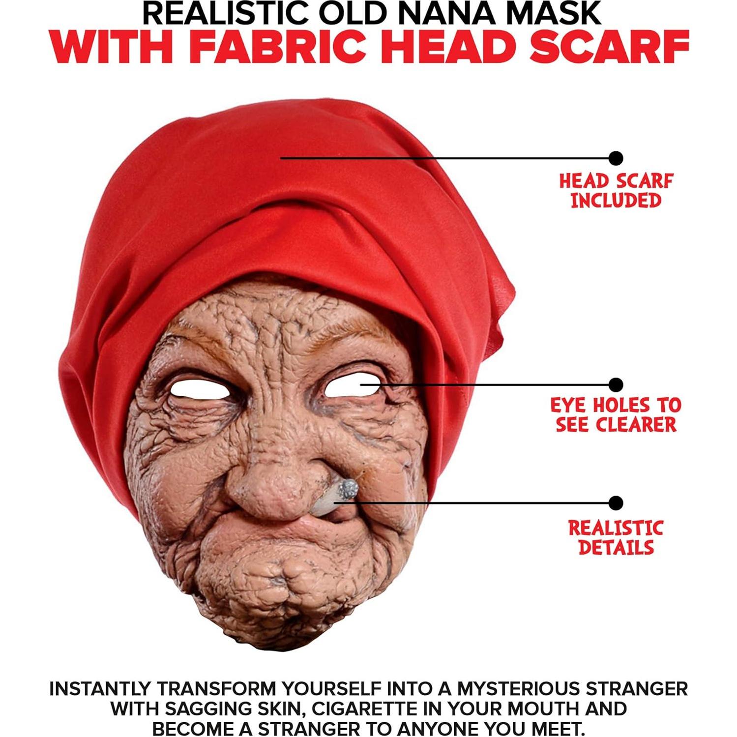 Máscara de látex Vieja Nana con pañuelo para adultos