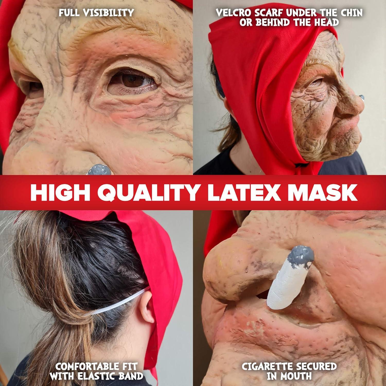 Máscara de látex Vieja Nana con pañuelo para adultos