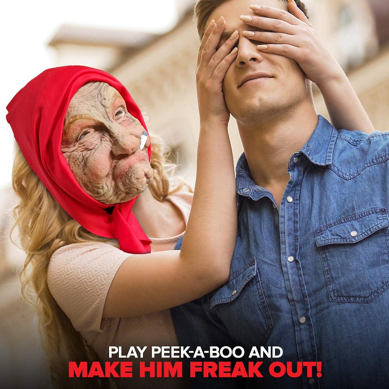 Máscara de látex Vieja Nana con pañuelo para adultos