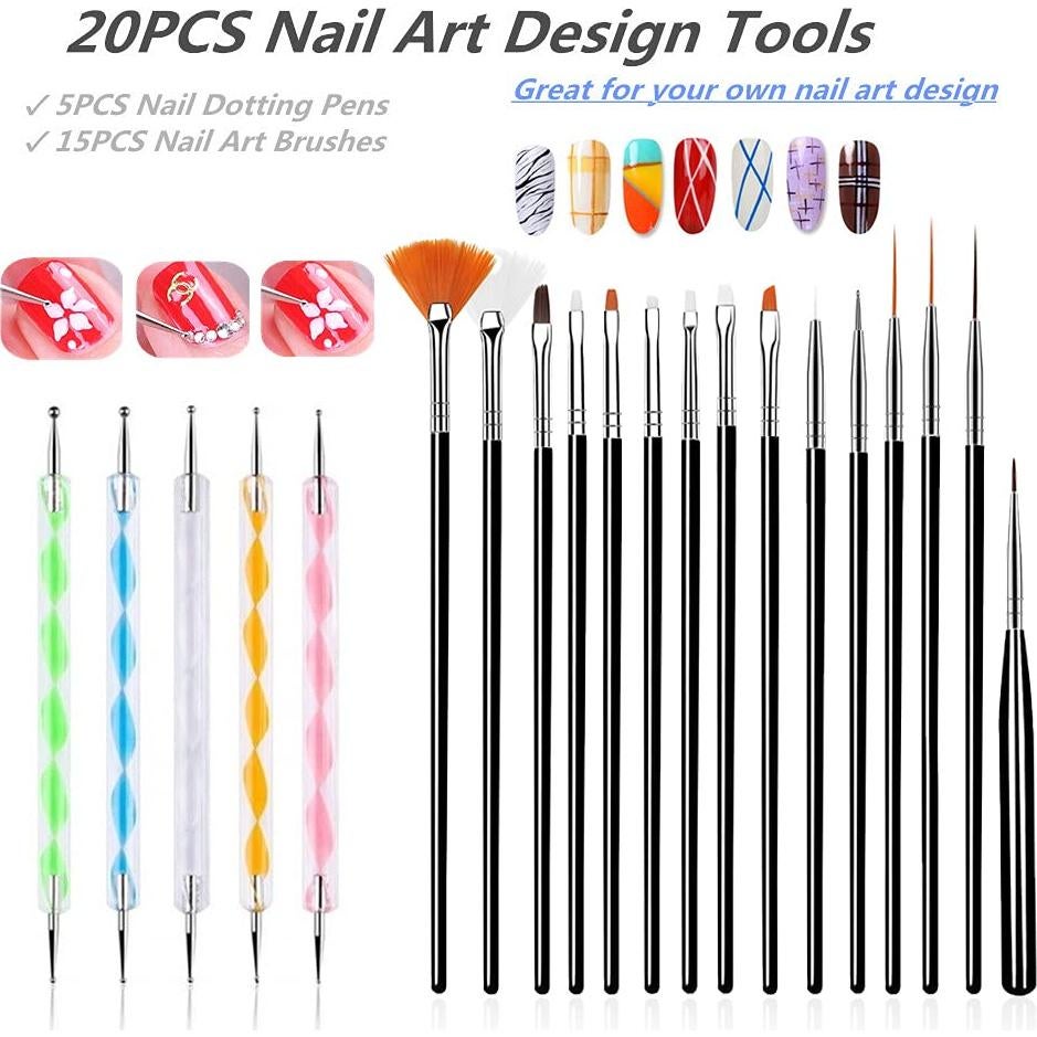 20PCS Herramientas de Arte para Uñas FULINJOY - Pinceles y Bolígrafos