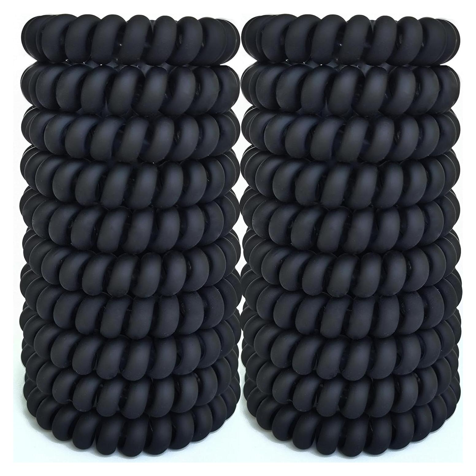 20 Gomas de Pelo Espirales Leenchiry - Negro Mate, Sin Daño