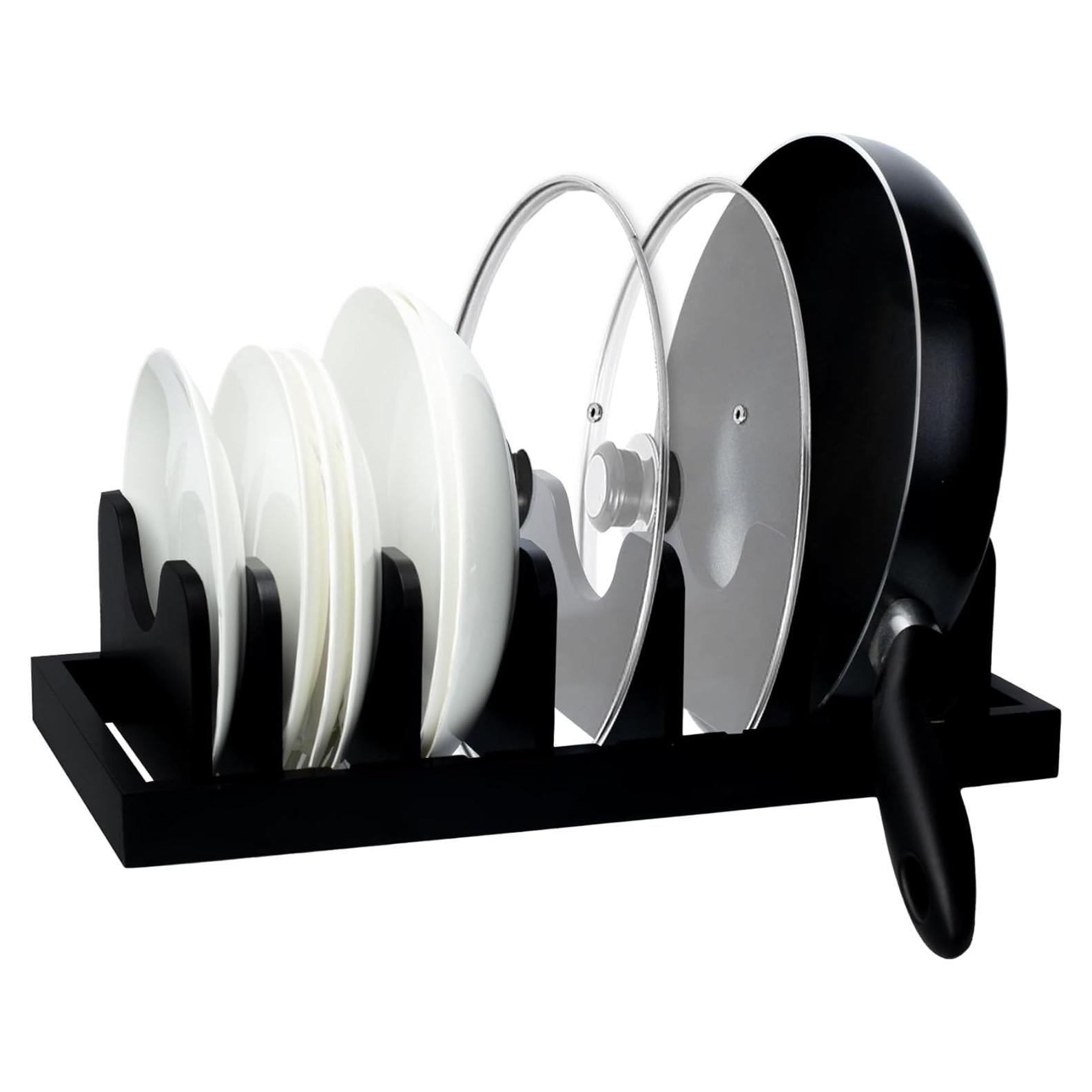 Organizador de Tapas de Olla MinBoo, Madera de Acacia, Negro