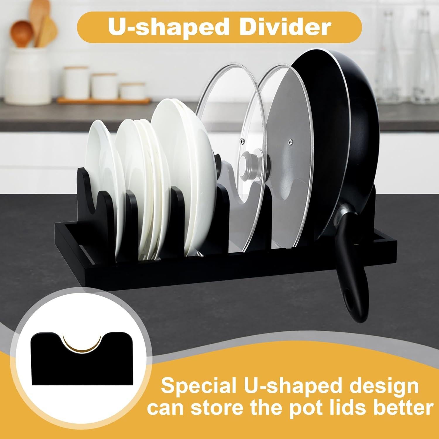 Organizador de Tapas de Olla MinBoo, Madera de Acacia, Negro