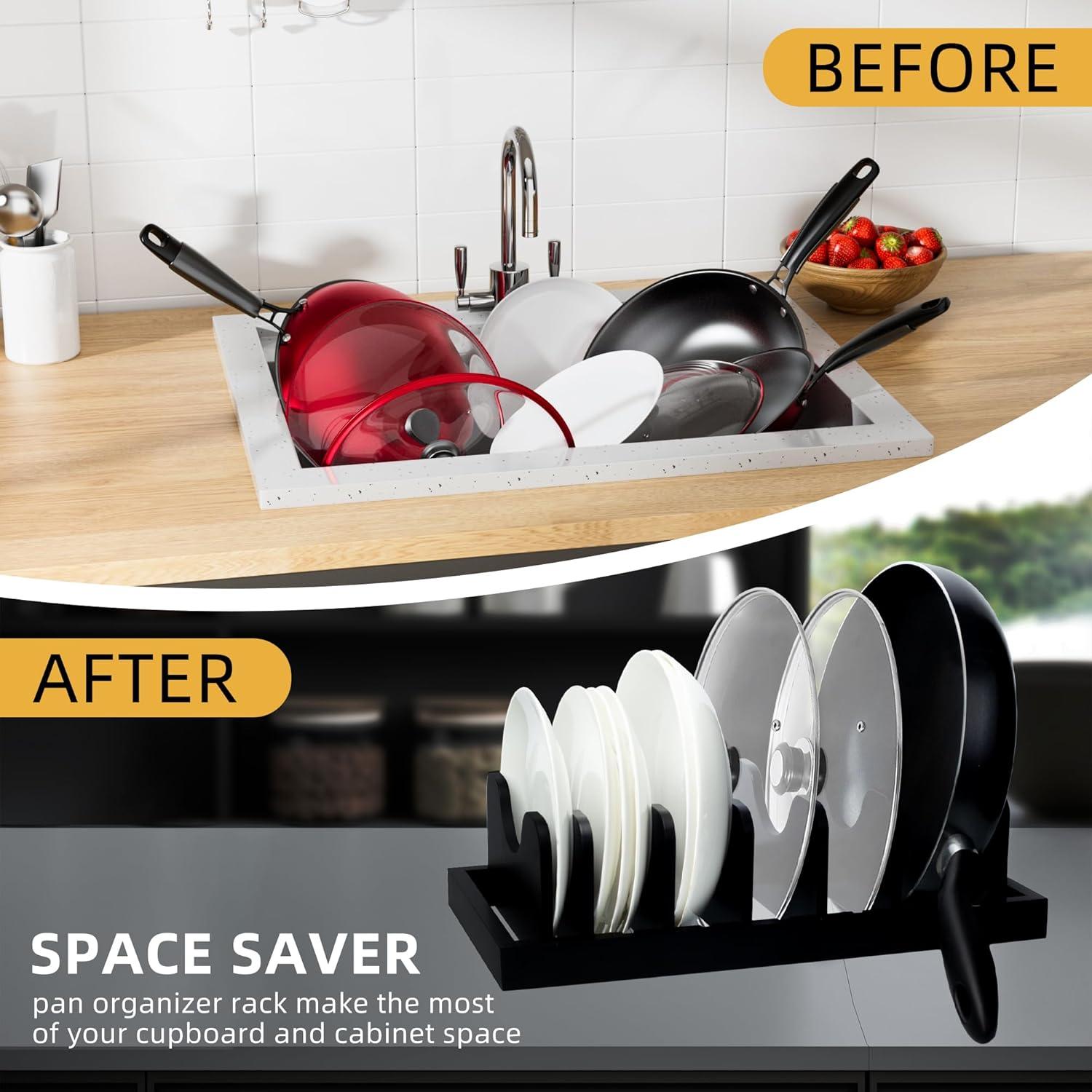 Organizador de Tapas de Olla MinBoo, Madera de Acacia, Negro