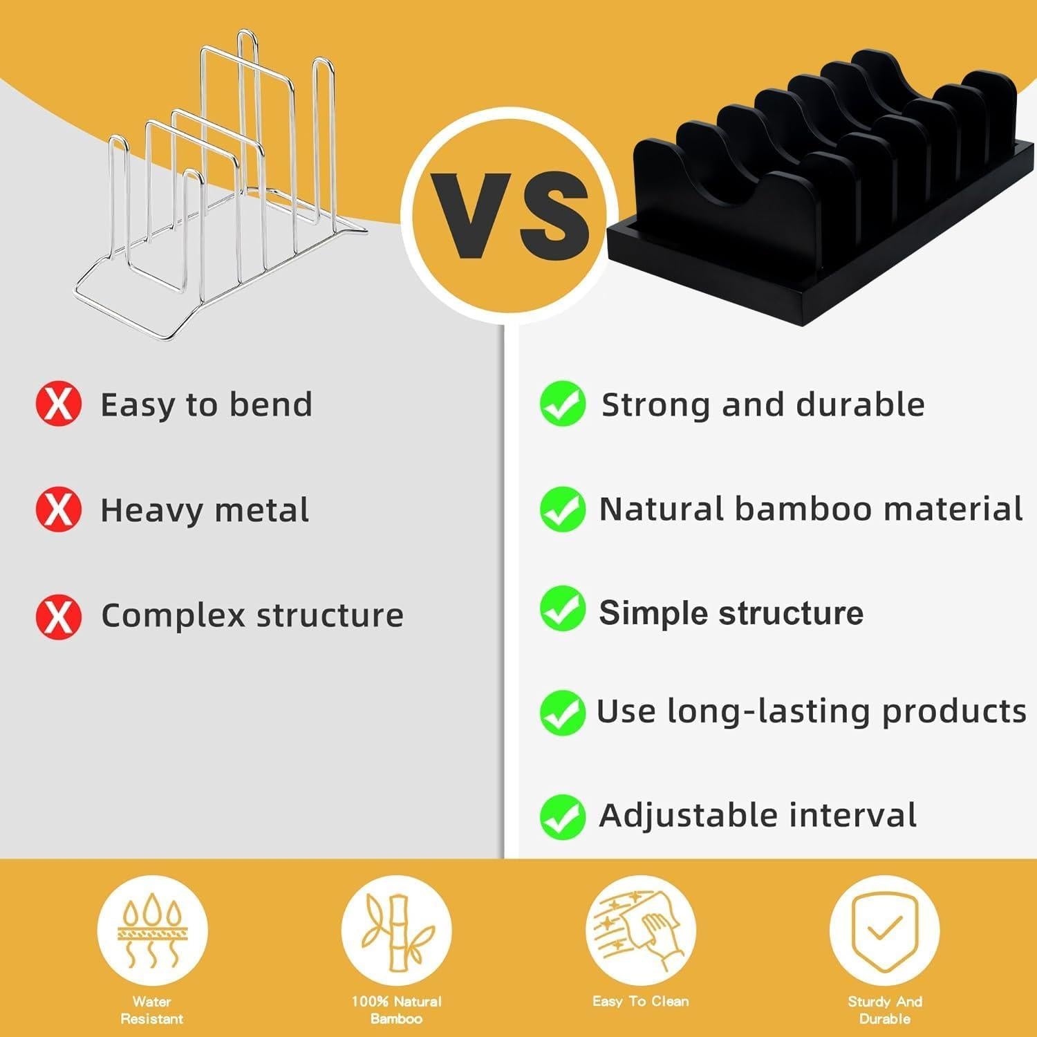 Organizador de Tapas de Olla MinBoo, Madera de Acacia, Negro