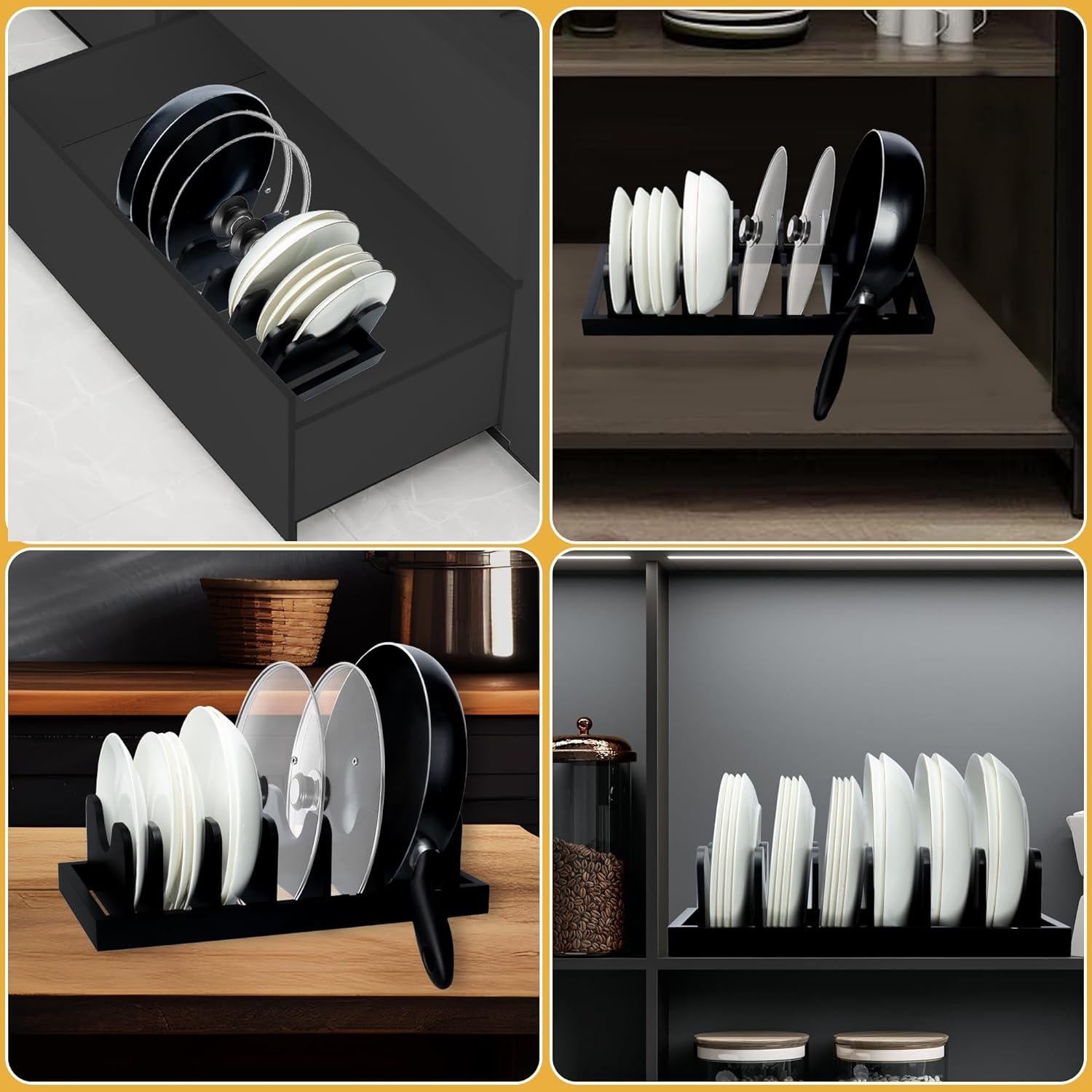 Organizador de Tapas de Olla MinBoo, Madera de Acacia, Negro