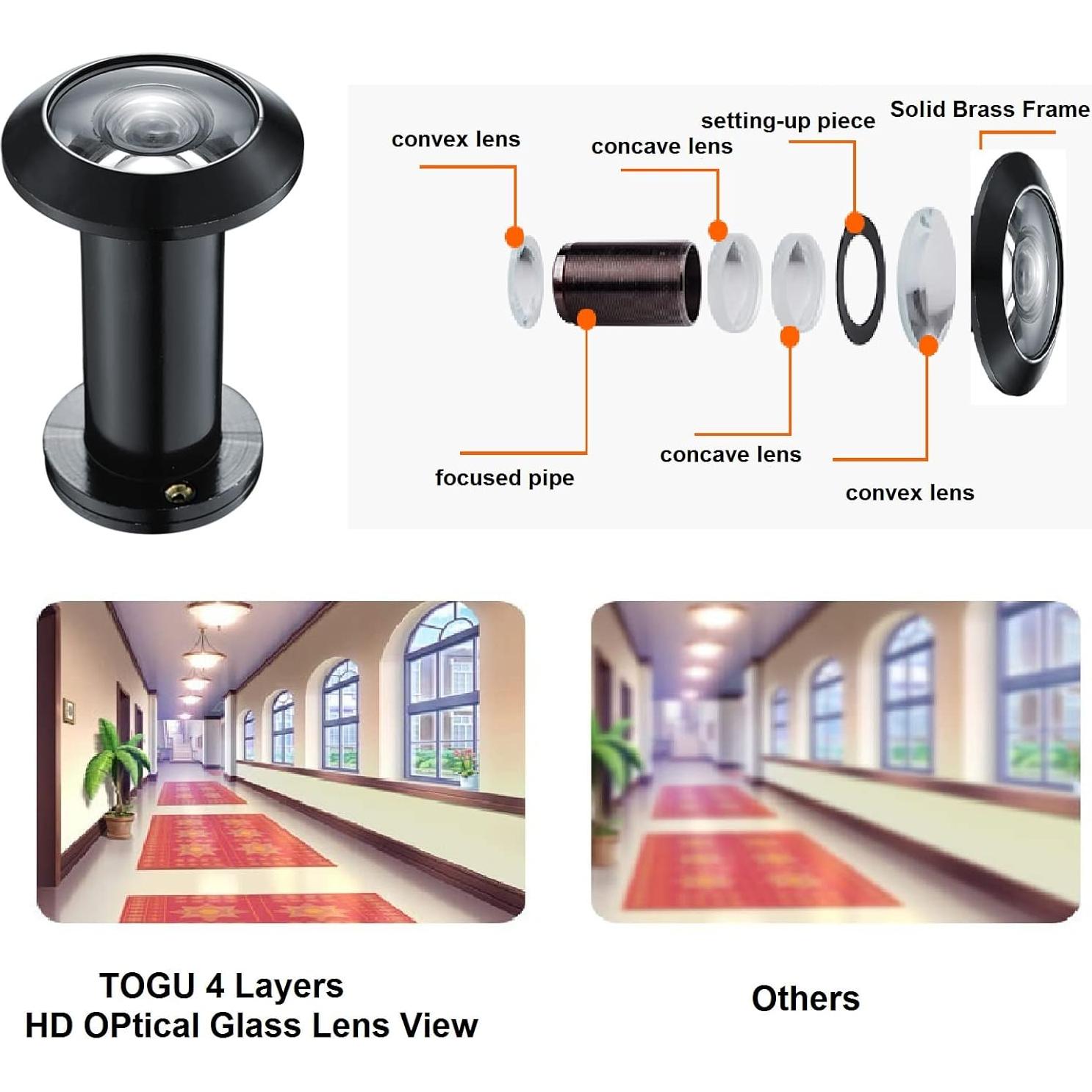 Mirilla de Latón TOGU TG3016YG-BC con Lente HD 220° y Privacidad