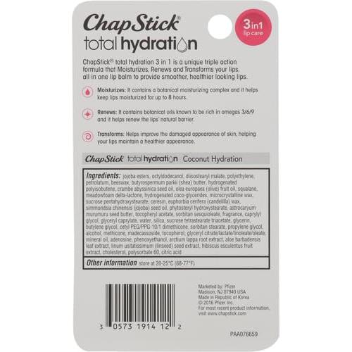 Bálsamo Labial ChapStick Hidratación Total Coco 3.4 g