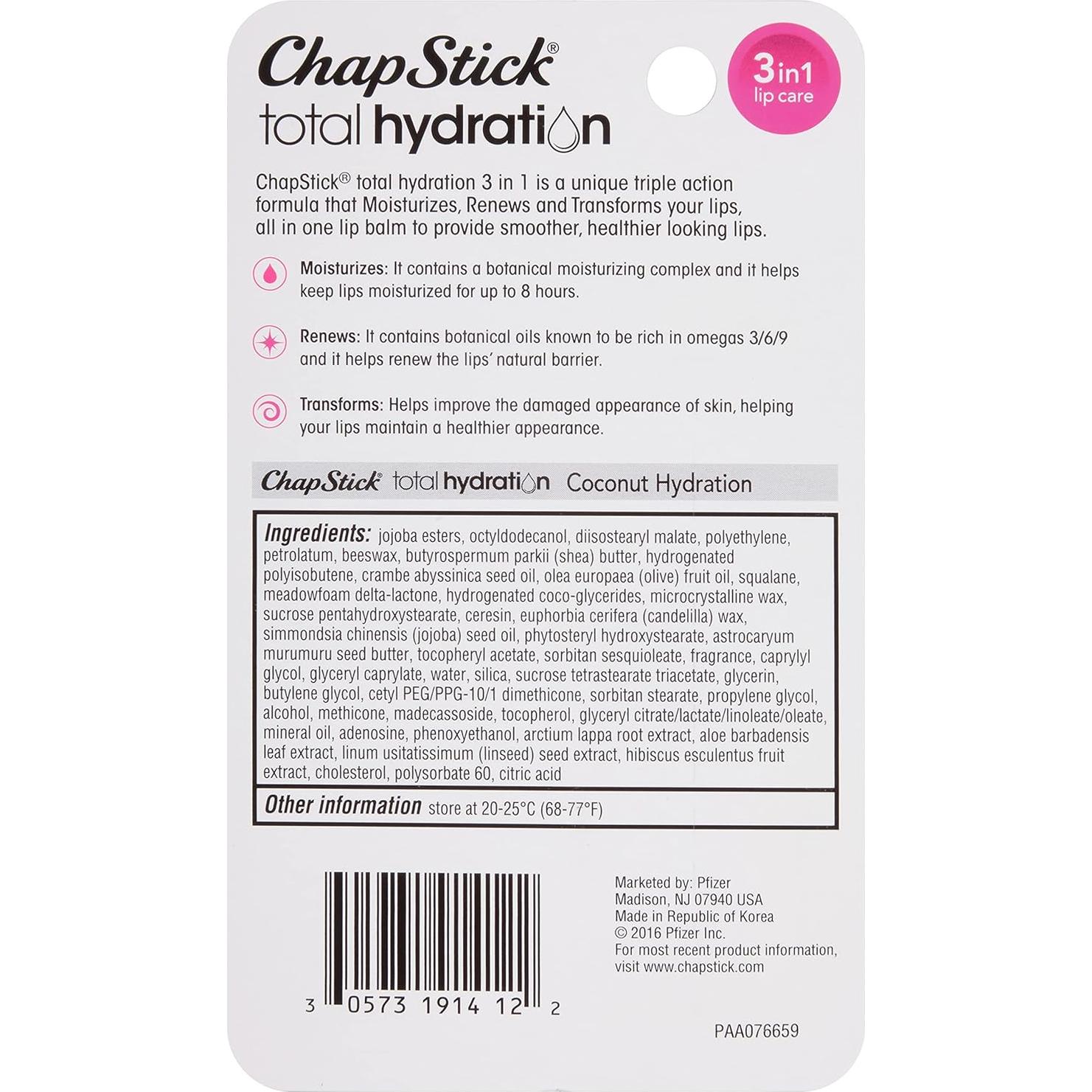 Bálsamo Labial ChapStick Hidratación Total Coco 3.4 g