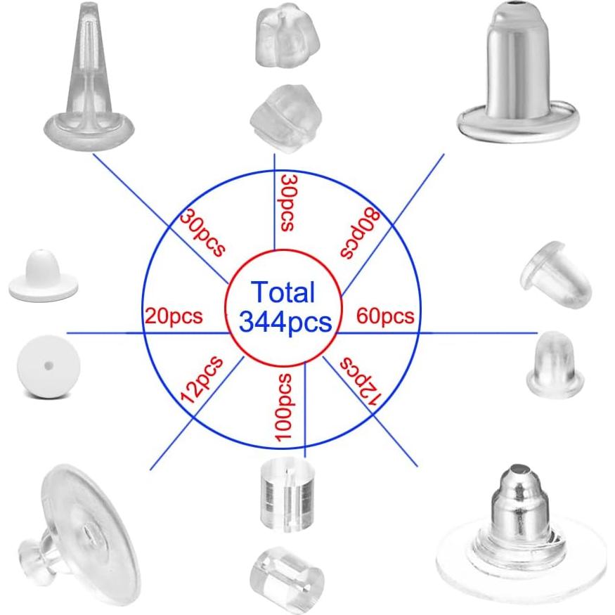 Resortes para Pendientes de Gancho DIYEAR - 344 Piezas de Goma