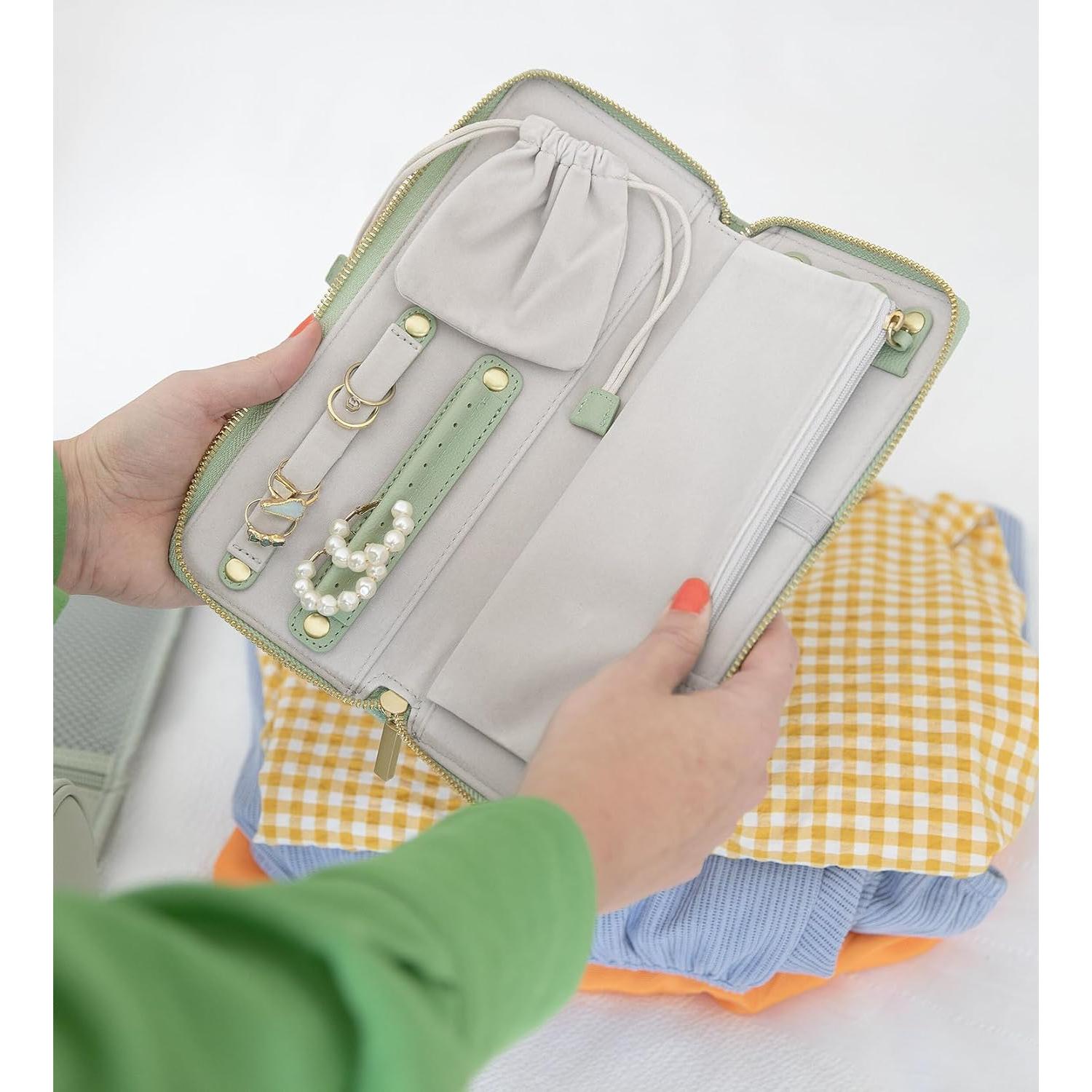 Organizador de Joyería de Viaje FEMIECHO Verde Macaron Mediano