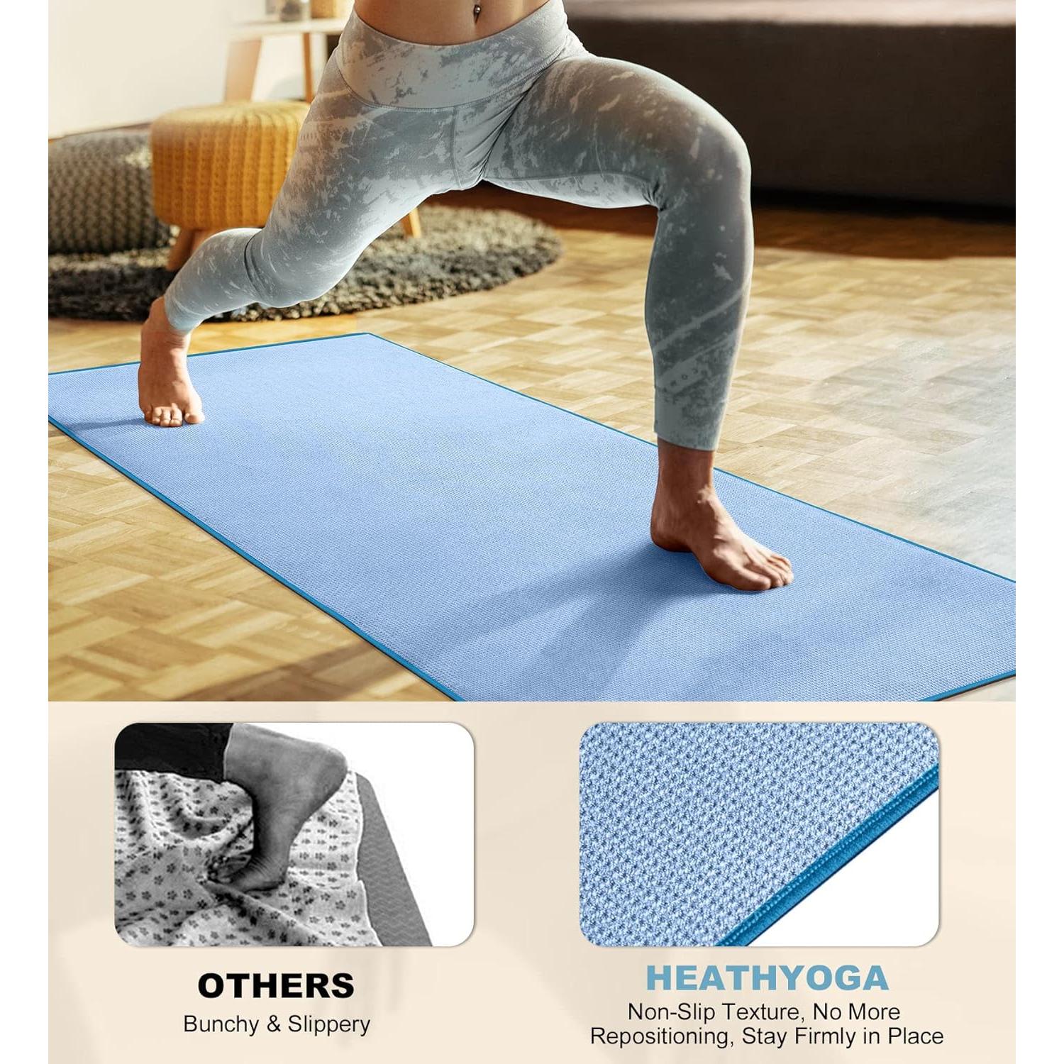 Toalla de Yoga Heathyoga Antideslizante 183x66cm Microfibra Azul