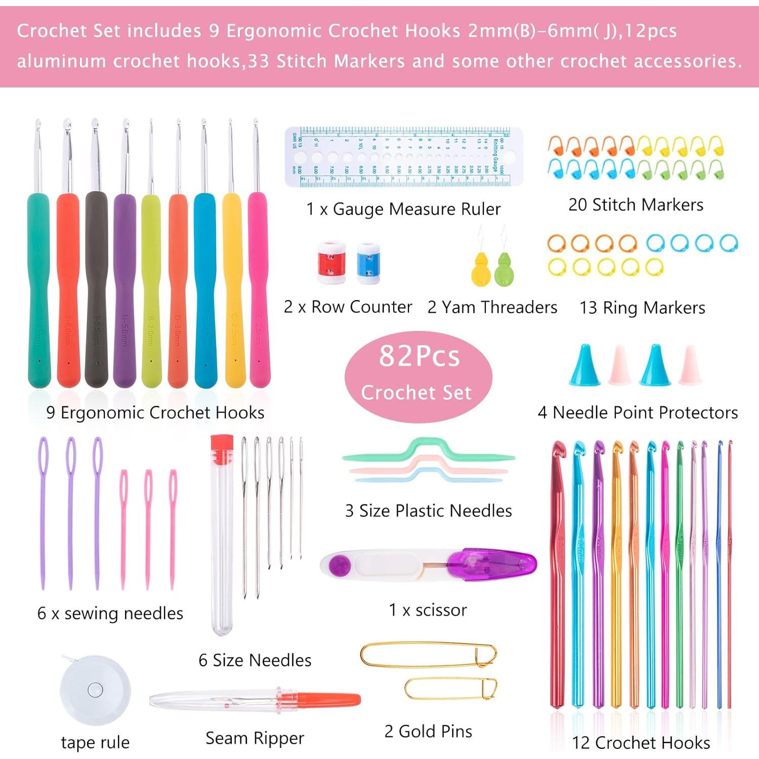 Juego de Ganchillos MYBAGZING 82 Piezas con Estuche Ergonómico