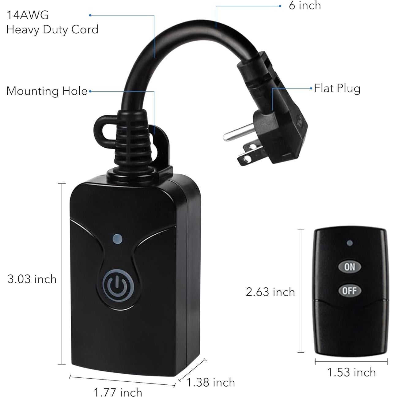 Enchufe Inalámbrico HBN Control Remoto 15A para Interiores y Exteriores