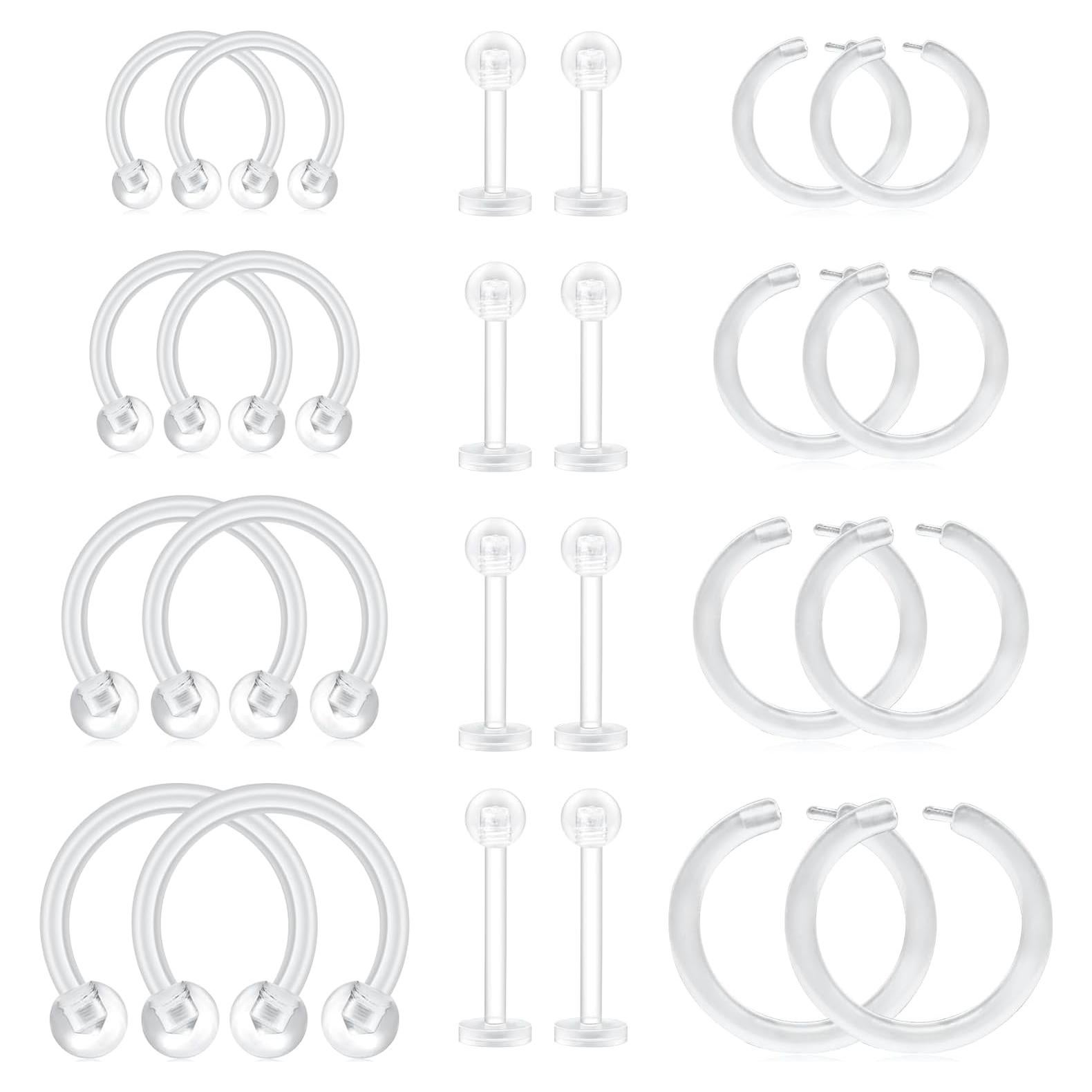 D.Bella 24 Piezas Retenedores de Piercing 16G Bioflex Transparentes