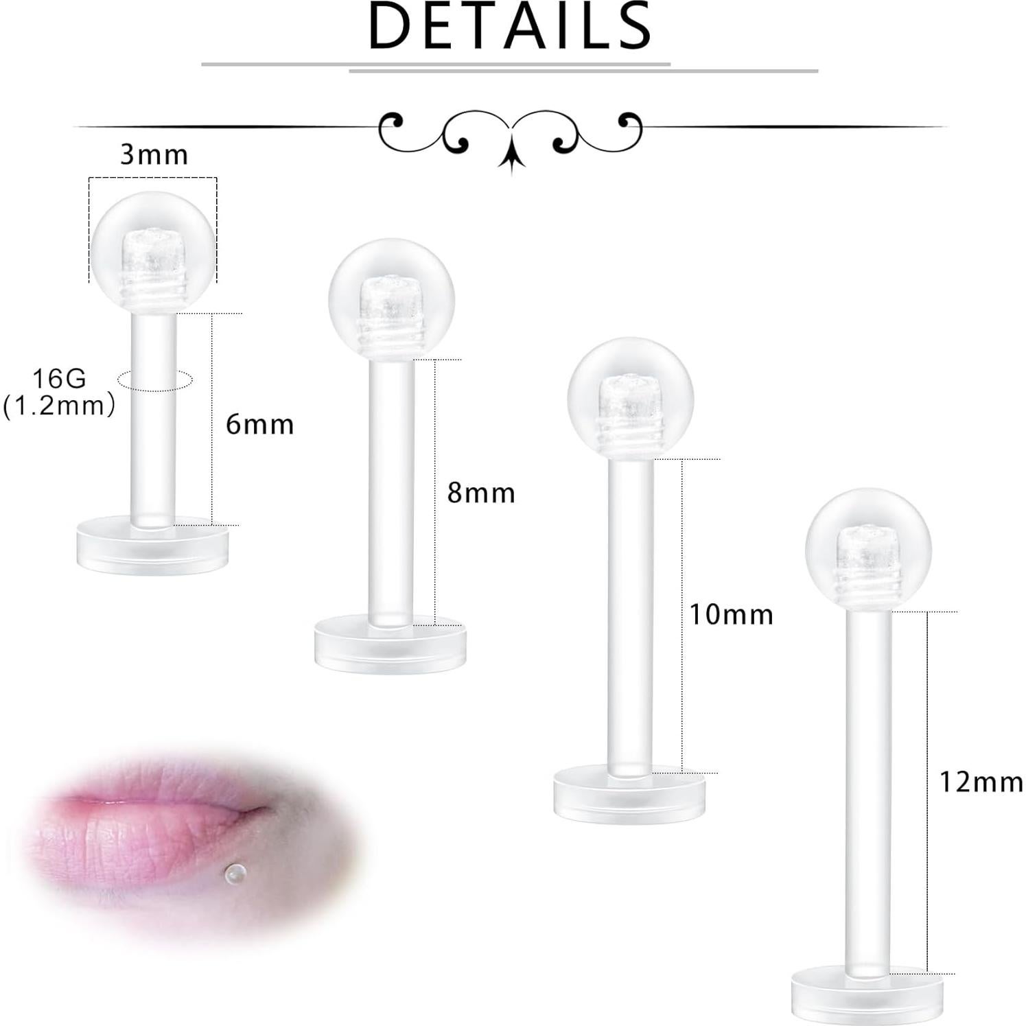 D.Bella 24 Piezas Retenedores de Piercing 16G Bioflex Transparentes