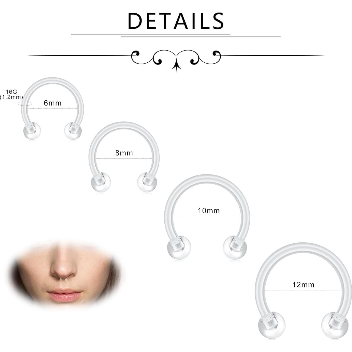 D.Bella 24 Piezas Retenedores de Piercing 16G Bioflex Transparentes