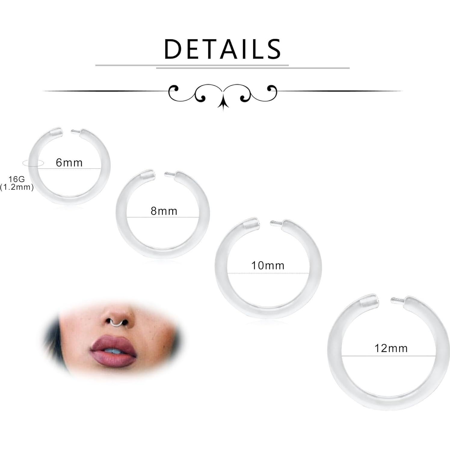 D.Bella 24 Piezas Retenedores de Piercing 16G Bioflex Transparentes