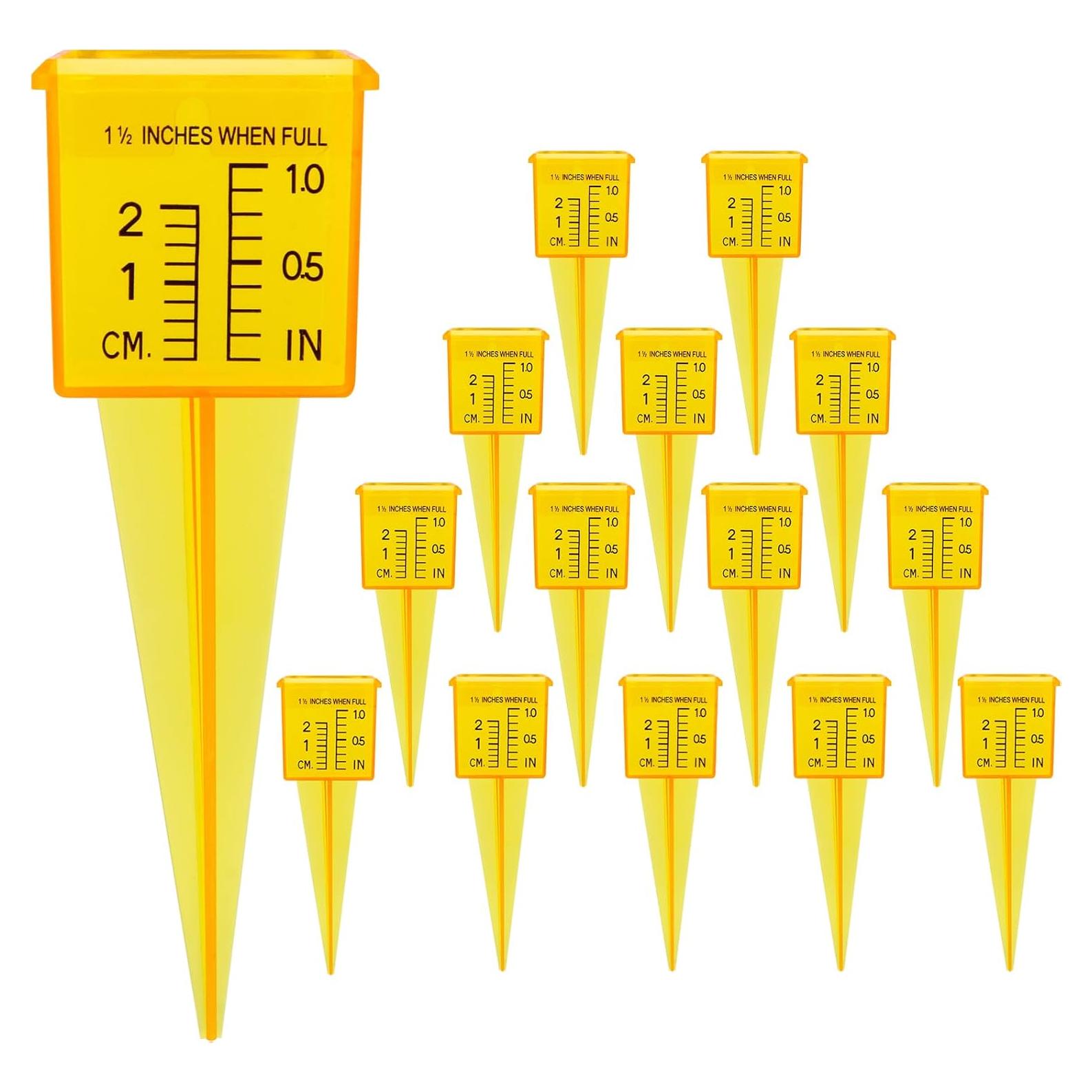 10 Pluviómetros Amarillos AngleKai 13x4.8 cm para Jardín