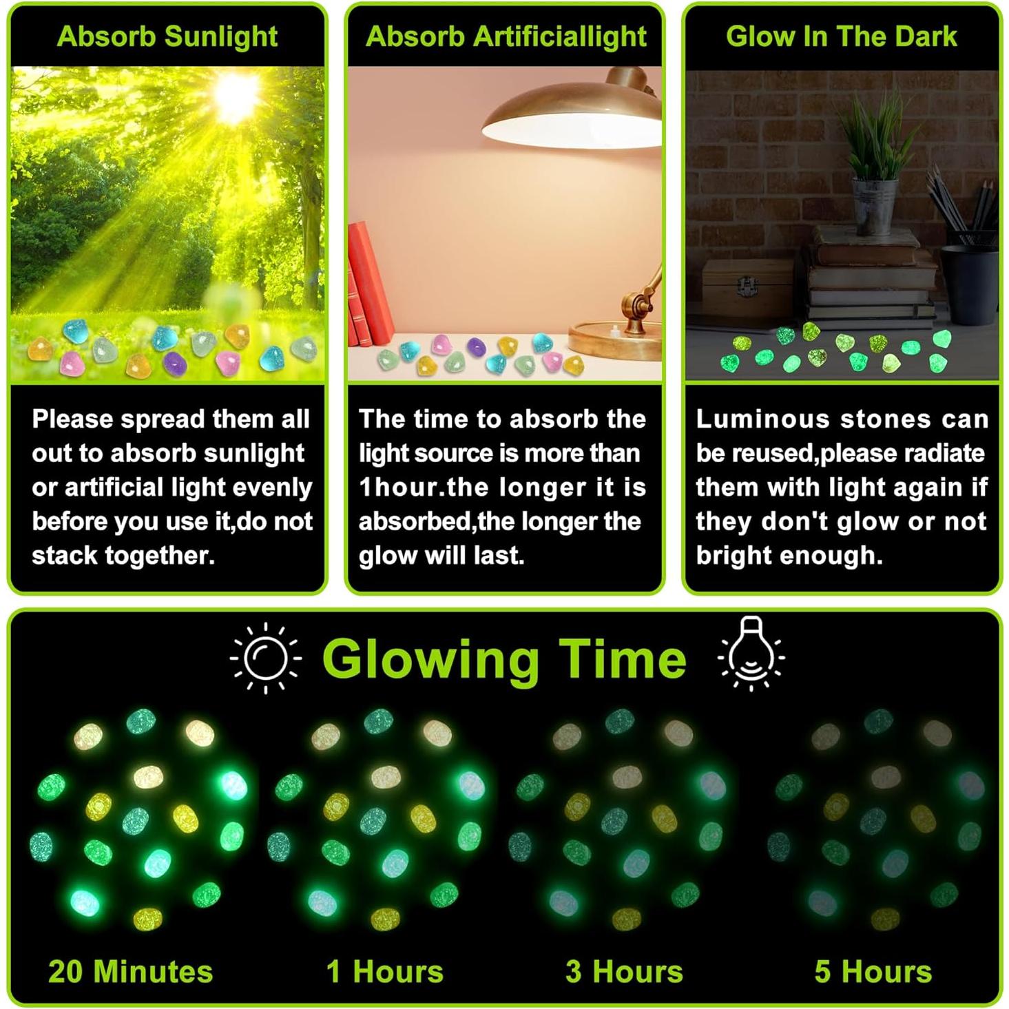 100 Rocas Luminiscentes Brillantes para Decoración - Kaiyuan