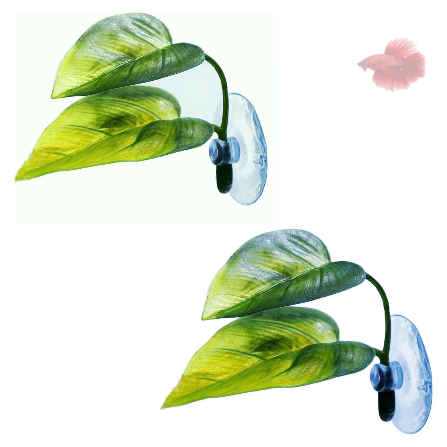 Aqua Betta Fish Leaf Soft Bed Simulating The Natural Habitat for Betta Spawning Grounds Breeding Resting Bed Plastic Suction Cup (2pcs)