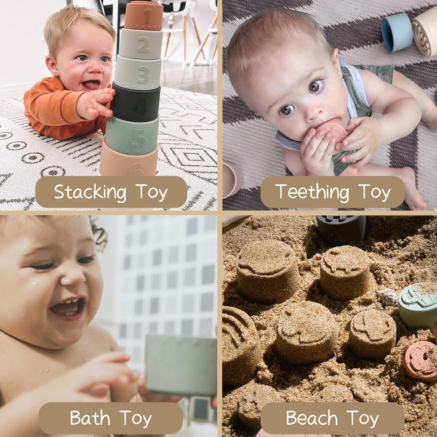 Juguete de Tazas Apilables Moonkie de Silicona para Bebés 7 Piezas