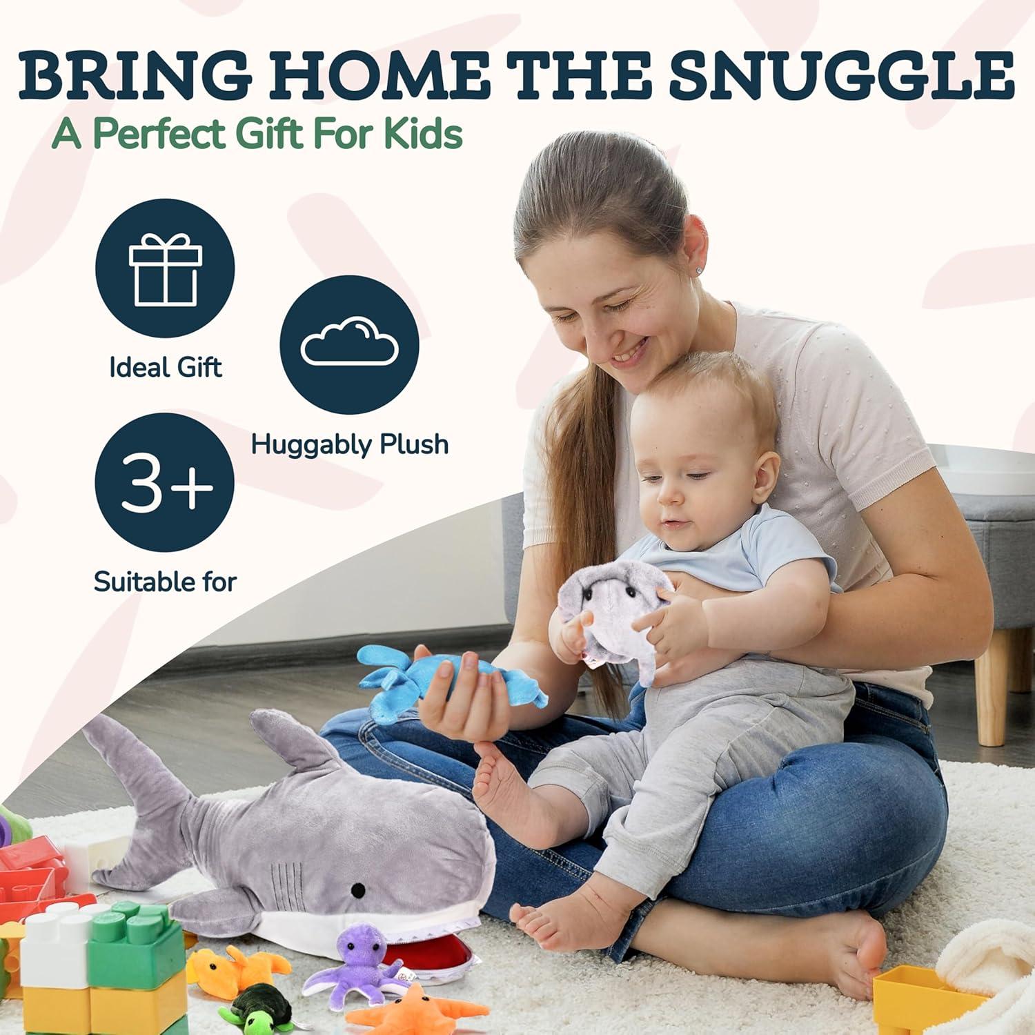 Peluche Grande Tiburón Snug A Babies con 6 Juguetes Marinos