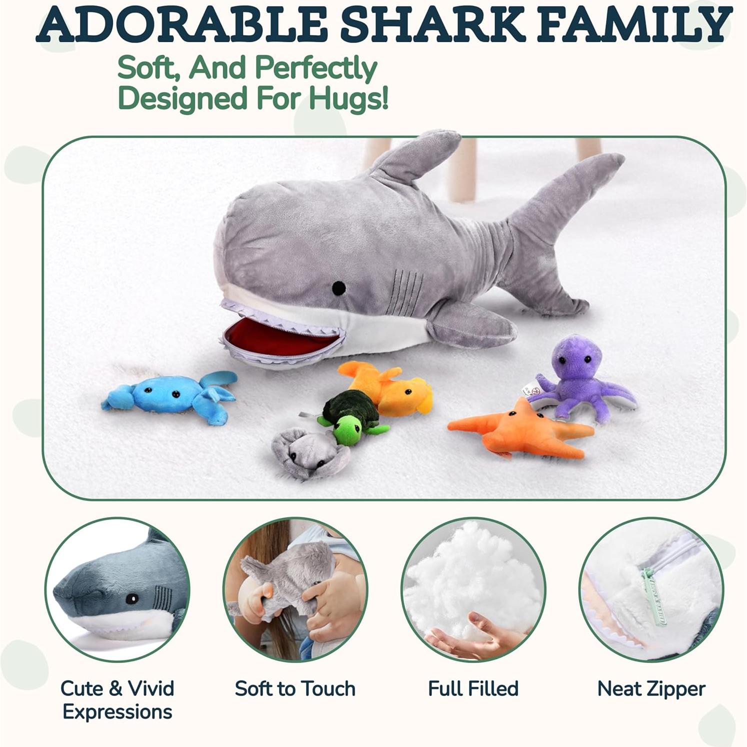 Peluche Grande Tiburón Snug A Babies con 6 Juguetes Marinos