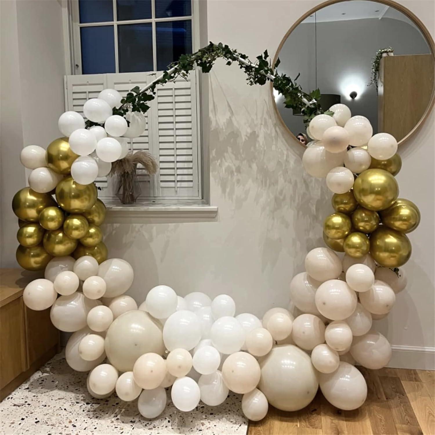 Juego de Globos Beige y Dorado Champán 60 Pcs 30 cm