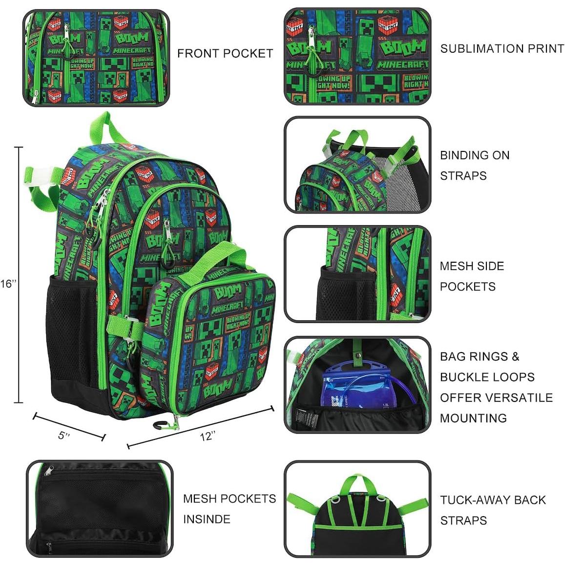 Mochila Unisex para Niños BIOWORLD Minecraft 40.64 cm Verde