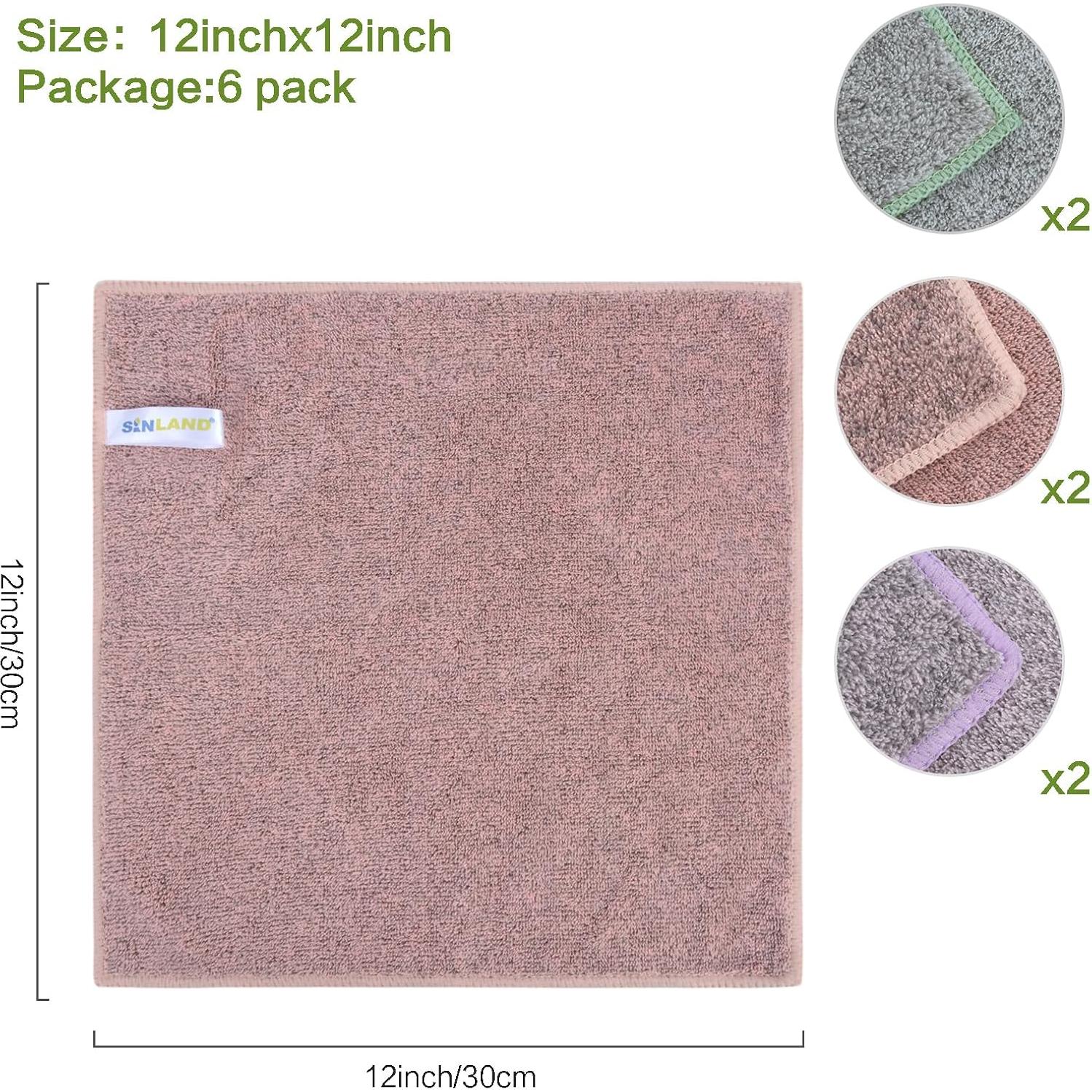 Toallas de Microfibra SINLAND 30x30cm 6 Piezas Ultra Suaves