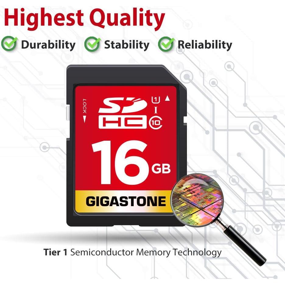 GIGASTONE 16GB Tarjeta SD UHS-I U1 Clase 10 Paquete de 5