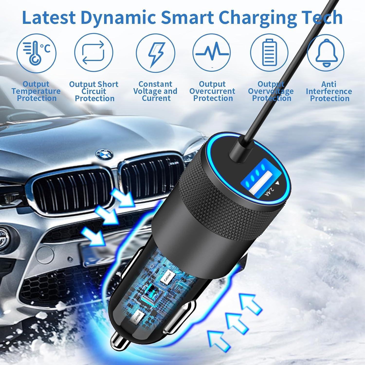 Cargador Rápido para Auto Caiinei 4.8A Doble USB con Cable Lightning 6FT