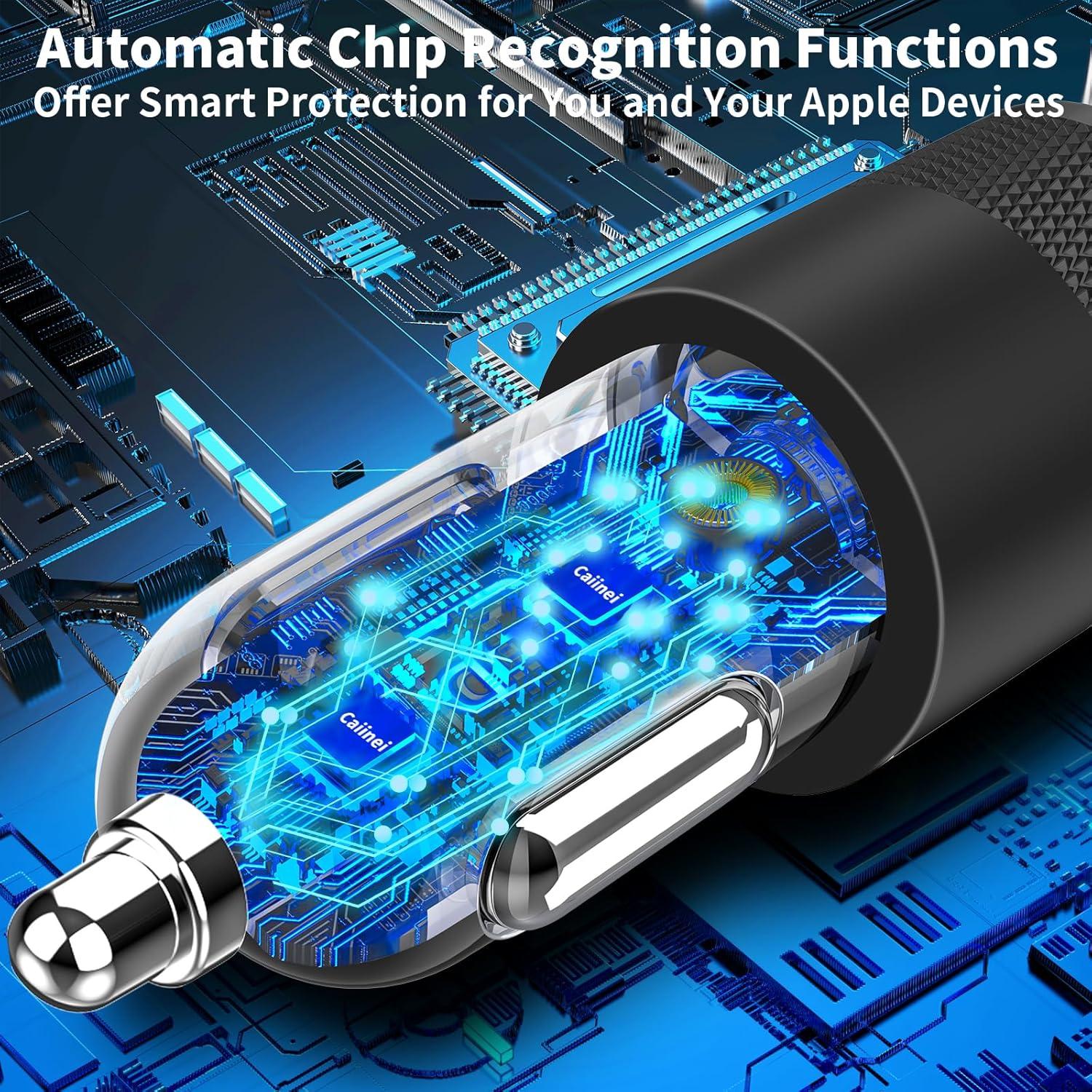 Cargador Rápido para Auto Caiinei 4.8A Doble USB con Cable Lightning 6FT